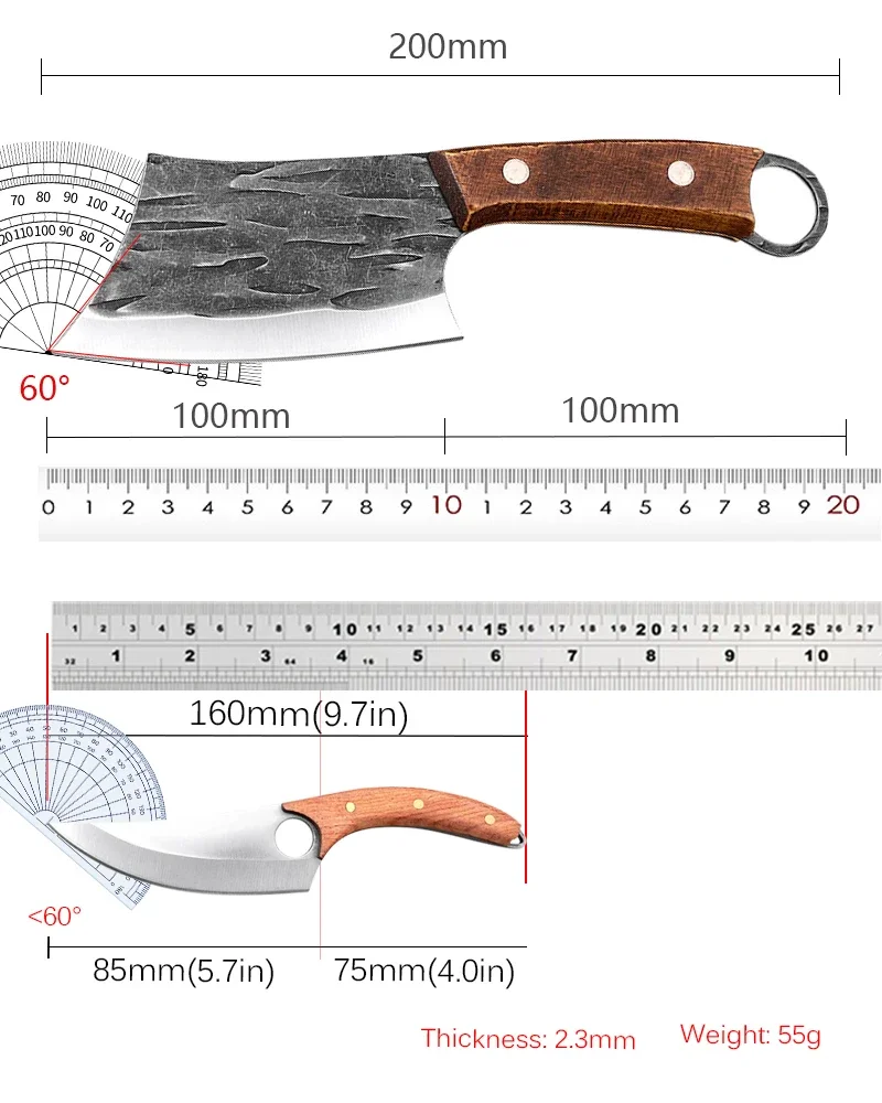 Description Picture 3 of itemHousehold Mini Meat Cleaver Stainless Steel Fish Knife with Wooden Handle Small Kitchen Vegetable Slicing Fruit Knife