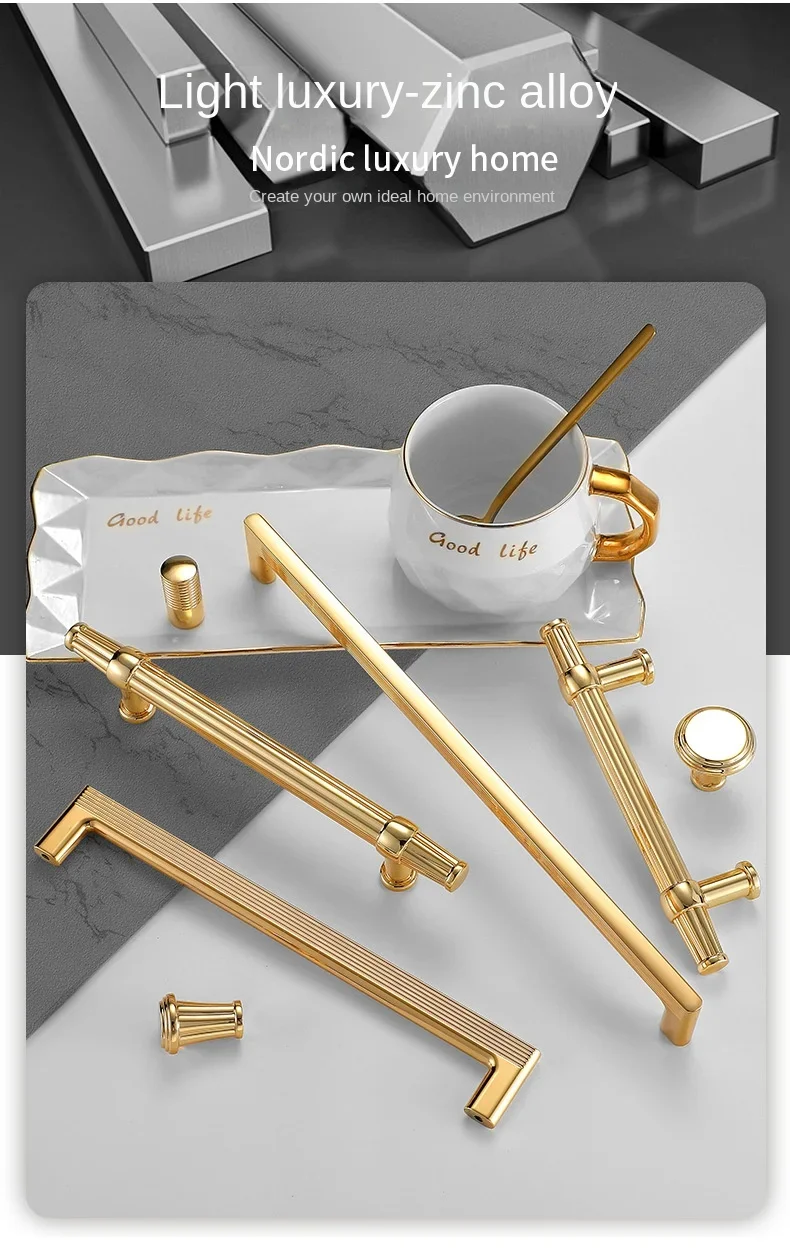 Description Picture 3 of itemKitchen Cabinet Gold Knob and Handle Nordic Desk Drawer Pull Cupboard Door Knobs Zinc Alloy Furniture Hardware Door Pulls