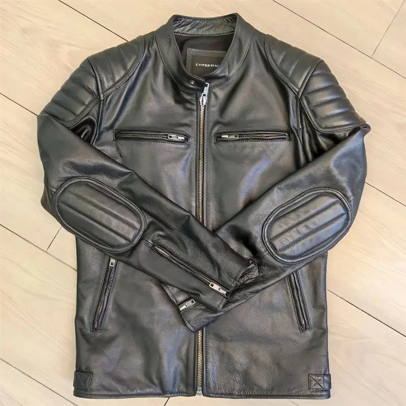 

Куртка мужская короткая кожаная, мотоциклетная куртка-бомбер оверсайз, большие размеры