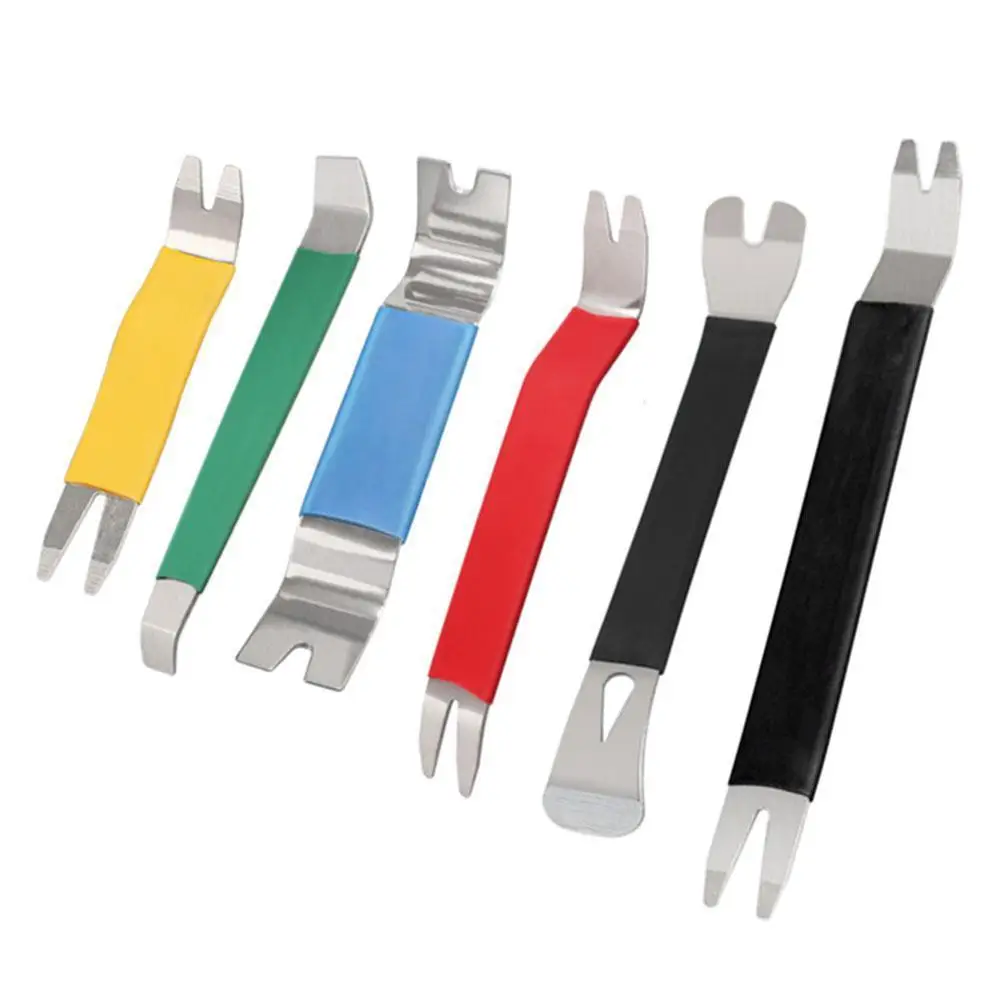 

6 Pcs Car Trim Removal Tools Kit Stainless Steel Metal Disassembly Pry Set For Dashboard Door Panels Radio Audio Fasteners C0I9