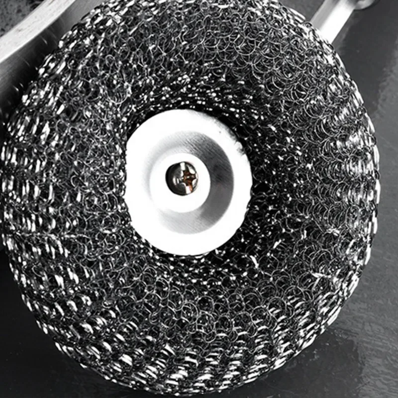 Stainless Steel Wire Brush with Long Handles Kitchen Replacement Steel Wool Wire Ball Dishwashing Brush Sink Countertop Cleaning 5