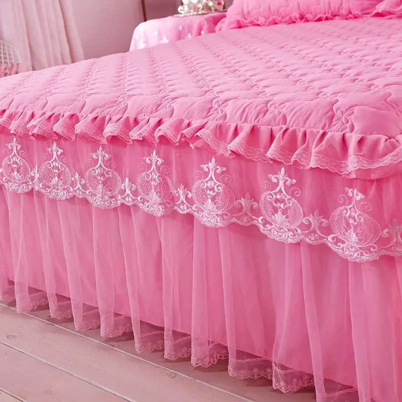 Princess Thicken Padding Bed Skirt Non-slip Flat Bed Skirt Quilted Bedspread Soft Warm King Queen Bed Skirt Without Pillowcase 3