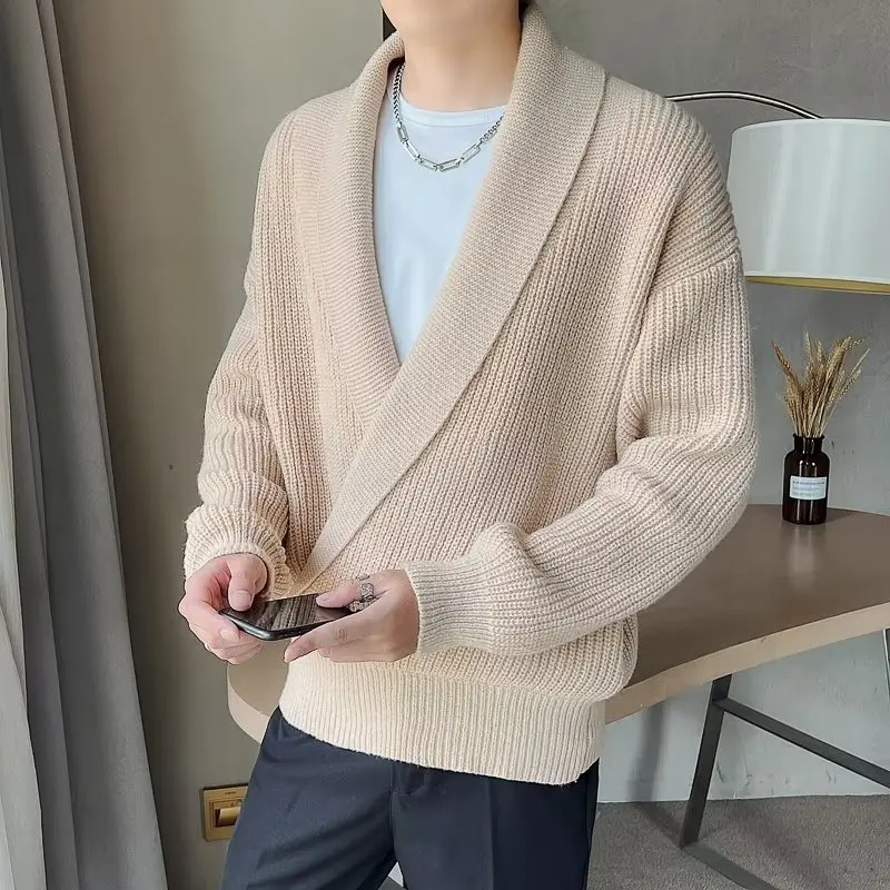 

2022 Autumn Sweater Men Long Sleeve Solid Color V-Neck Knitted Sweater Men Clothing Casual Loose Warm Knittwear Pullover Homme