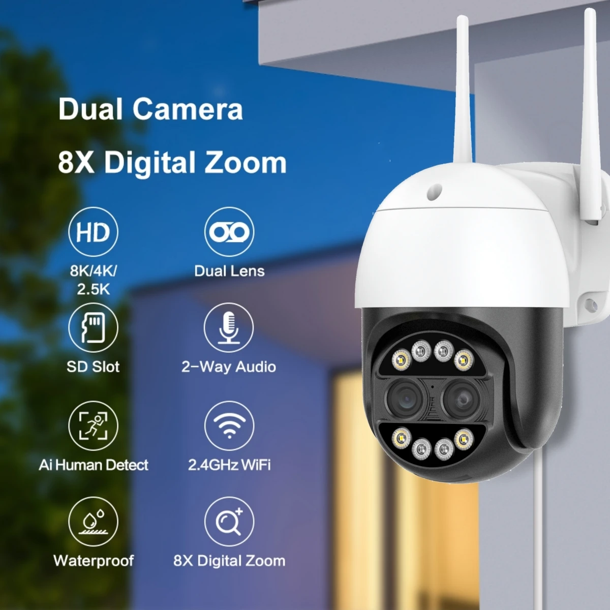 8MP 4K 8x Hybrid Zoom Dual Lens PTZ IP Camera WiFi