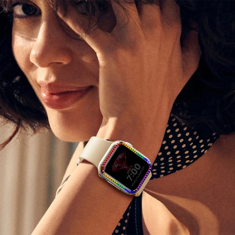 Бриллиантовый чехол для Apple watch Φ 45 мм 41 мм 44 мм 40 мм 42 мм 38 мм, защита для экрана бампера iWatch series 8 7 SE 6 8 5 4 3 2, для женщин (art.: 3920c2252d84a) - 3920c2252d84a