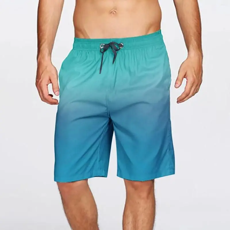 Gradient Swimming Trunks Mens Beach Pants Hot Spring Summer Holiday Shorts Lace Up Pocket Elastic Rise Shorts For Man шорты 2