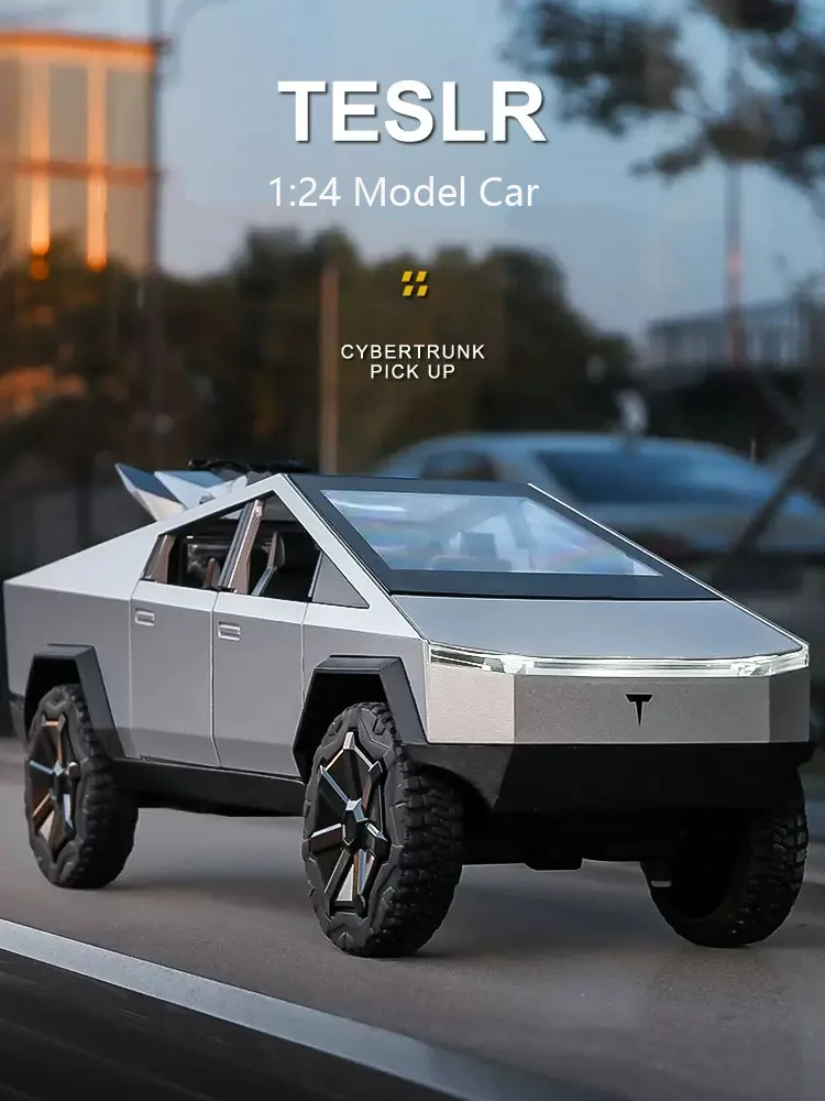1:24 Tesla Pickup Model Alloy Car Simulation Off-Road Vehicle Sound And Light Pull Back Toy Car Boy Collection Decoration Gift 2