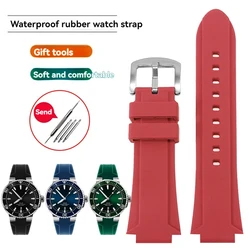 Enhanced Diving Sport Silicone Watch Strap - Modified Convex Rubber Watchband, Men's Waterproof Strap - 24x12mm (Red - silver A)