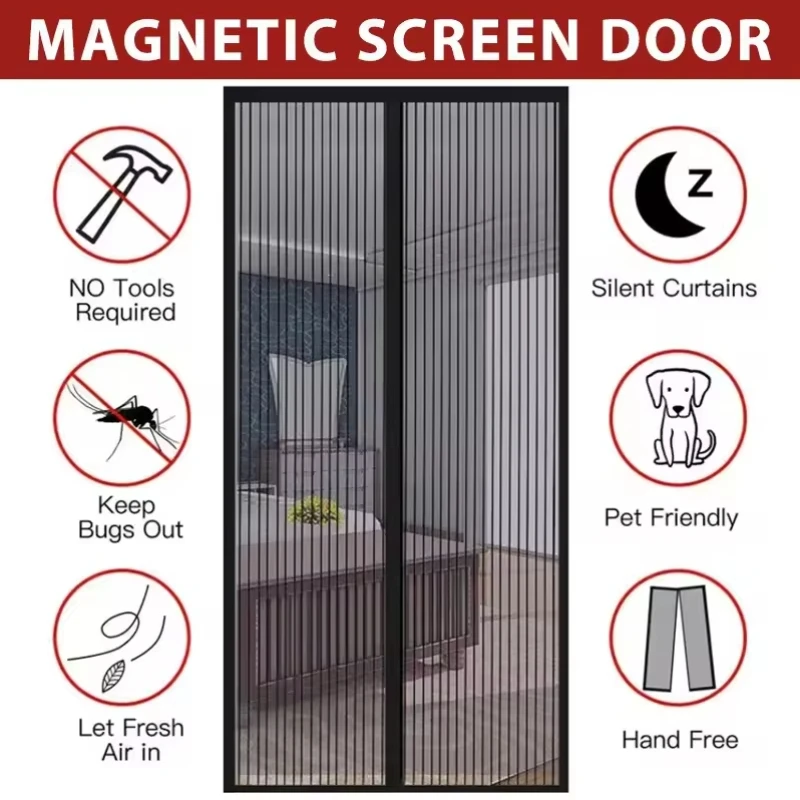 Magnetic Soft Mesh Door Curtain No Magnetic Strip Threading Summer Mosquito Proof Dense Embroidered Screen