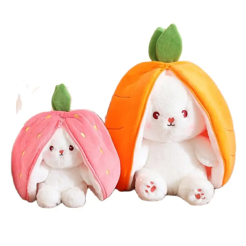 Kawaii – poupée de lapin en peluche douce, fausse fraise, carotte, cheveux  de lapin, haute qualité, joli cadeau