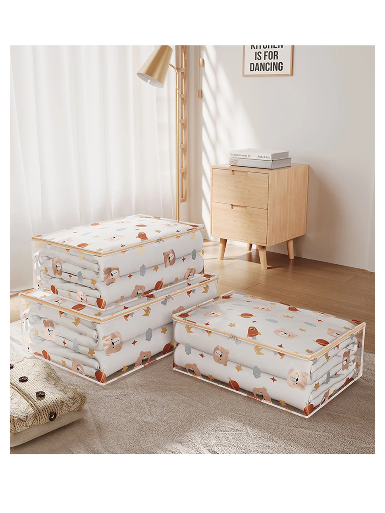 Transparent Cartoon Clothes Quilt Large Storage Bag Zipper Mobile Organizer Baby Room Supplies Storage Bag 4