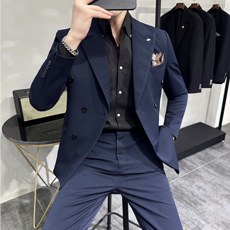 Men's Formal Suit Classic Double-breasted Suit 2 Sets 7XL-S Men's Luxury Fashion Wedding Banquet Social Business Suit Pants
