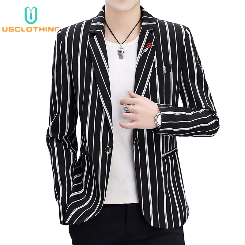 

Men Blazer Jackets Fashion Stripe Print Slim Casual Blazers Jackets Suit Jacket Coat Business Suit Men Casaco Masculino