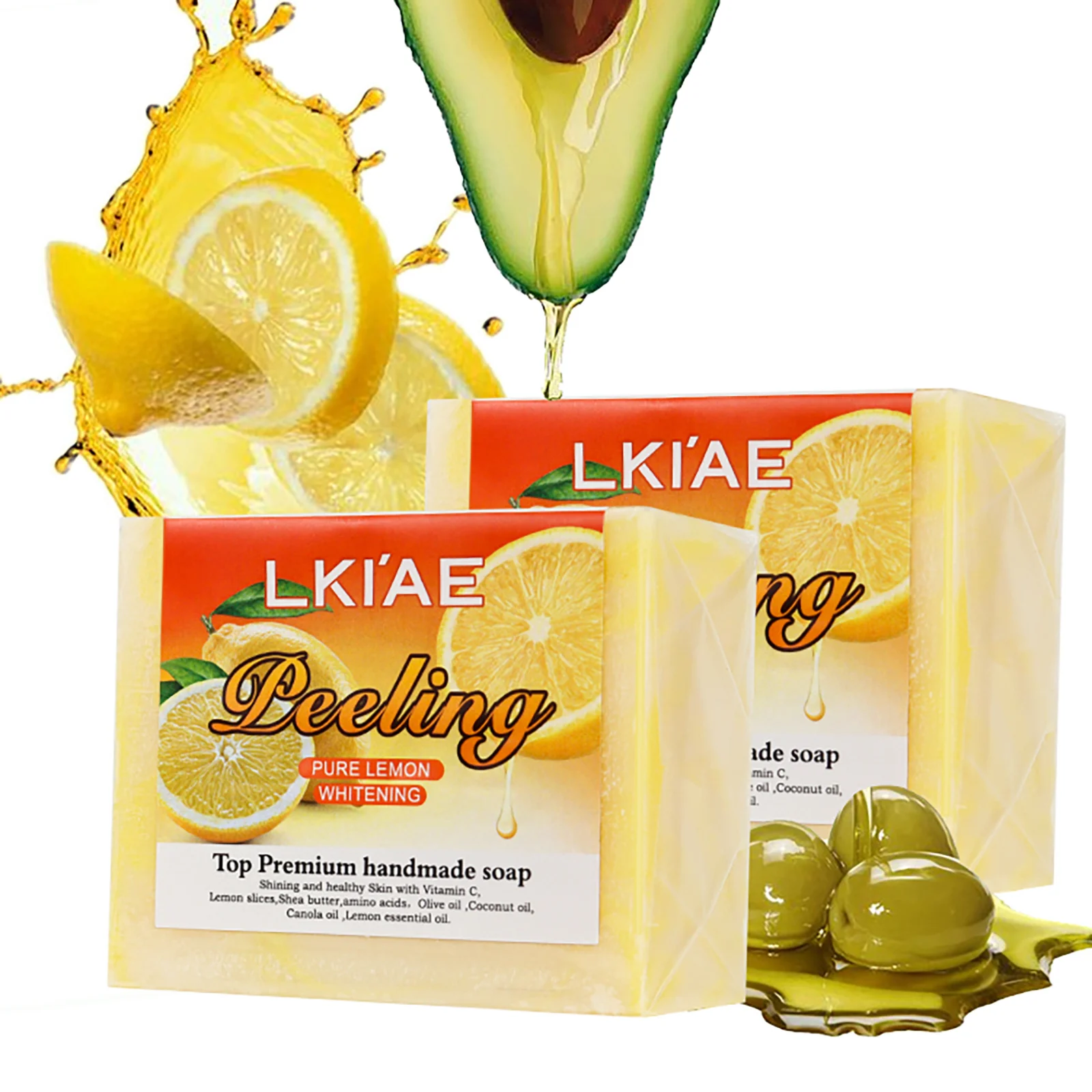 LKIAE Natural Lemon Cold Processed Soap Bar, Whitening, Oil Control, Remove Acne, Dark Spots, For Face, Body, 150g/5.3 oz