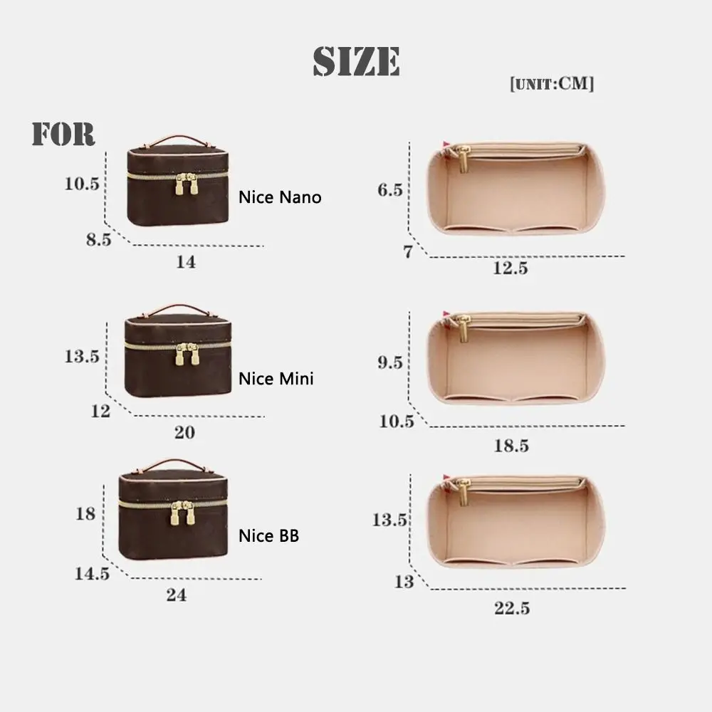 Durable Felt Handbag Insert Bag Storage Organization Purse Liner Bag Support Portable Internal Bag for For LV Nice Nano/Mini/BB
