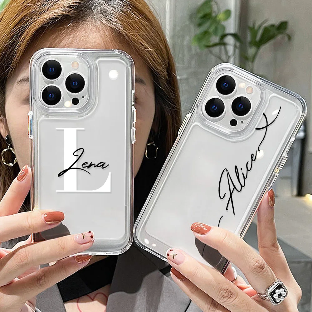 Aangepaste Hoofdletters Naam Hoesje Voor Iphone 15 Pro Max Case Iphone 14 11 12 13 Pro Max 14 15 Plus Xr X Xs Max 7 8 Se Doorzichtige Hoes