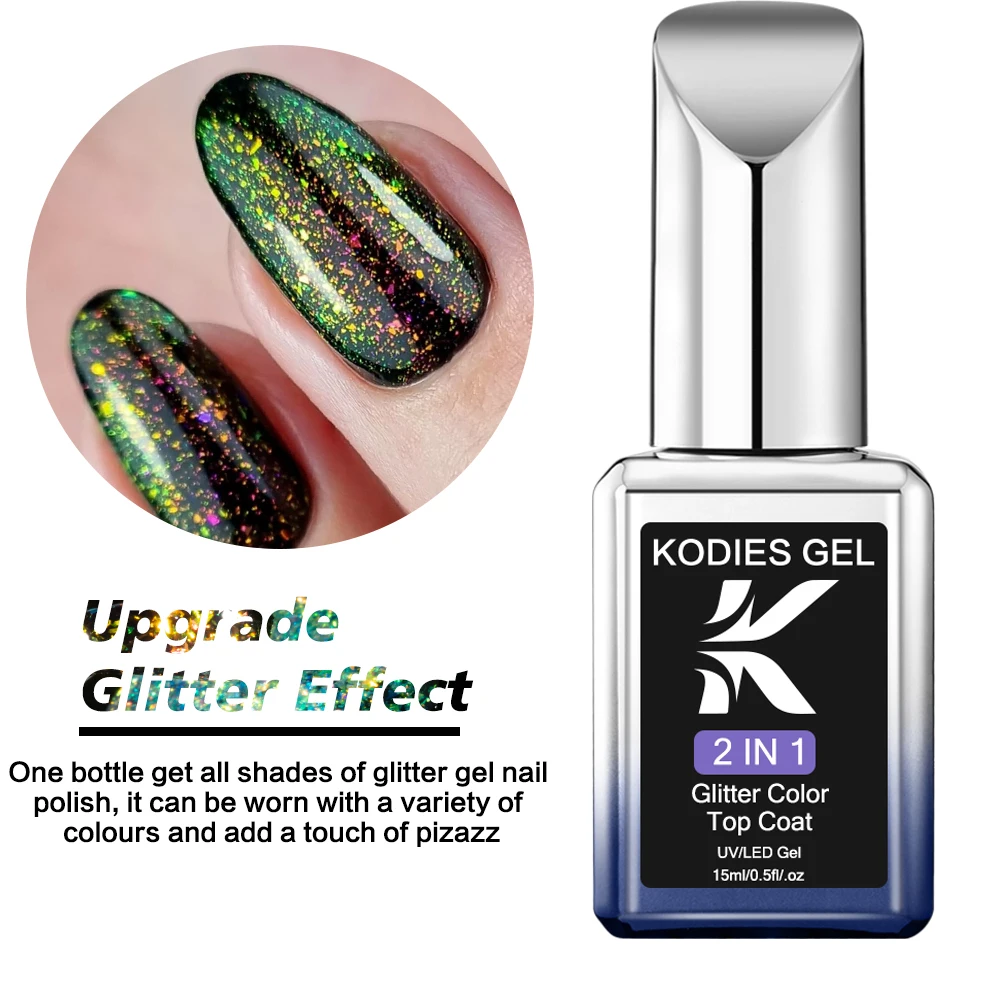Gel nail polish gel nail varnish nail polish finish KODIES GEL Aurora glitter top coat UV gel nail polish 15ML sparkle diamond phantom topcoat no wipe sealer manicure finish nails