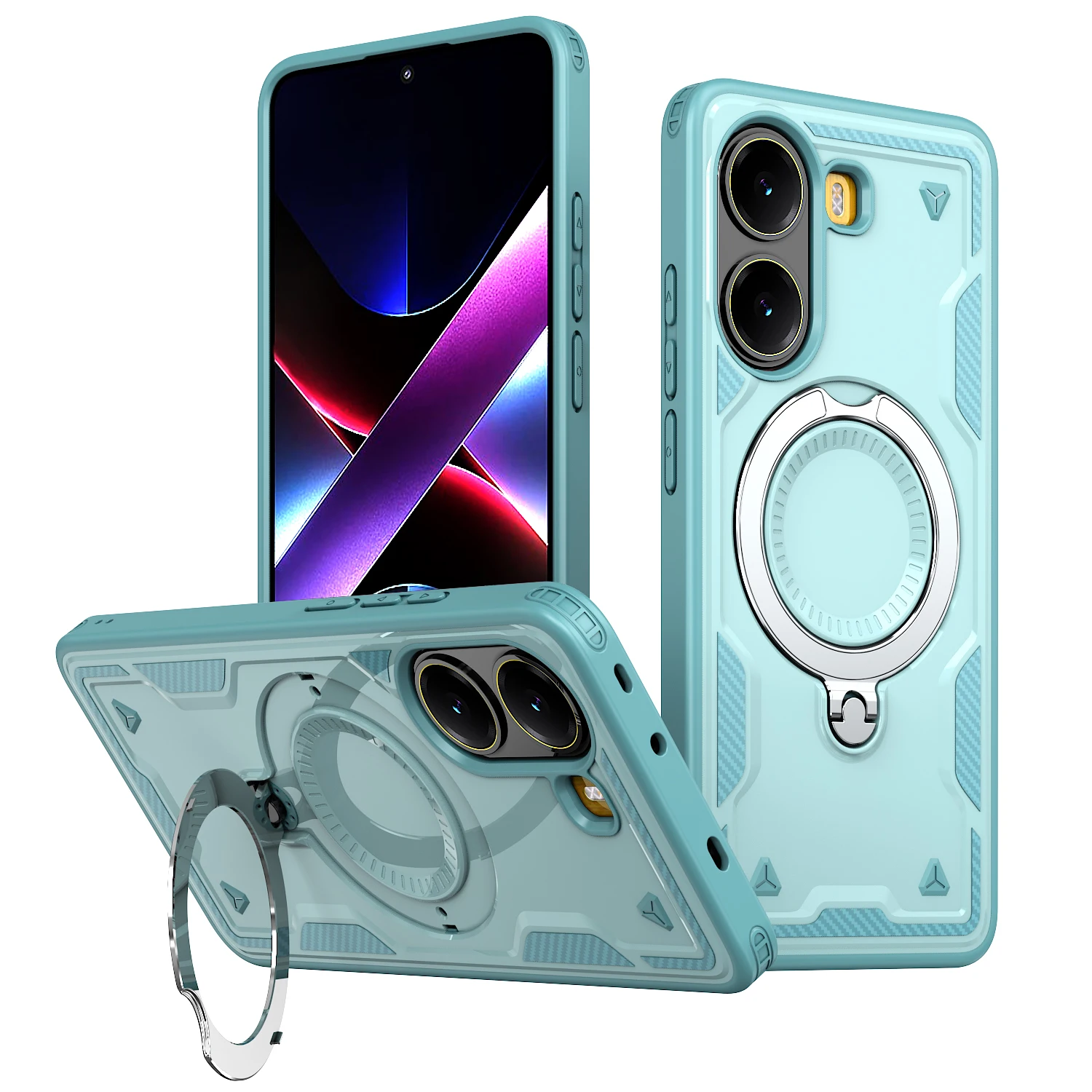 Poco X7 Pro 5G Shockproof Phone Case with Built-in Ring Kickstand and MagSafe Compatibility