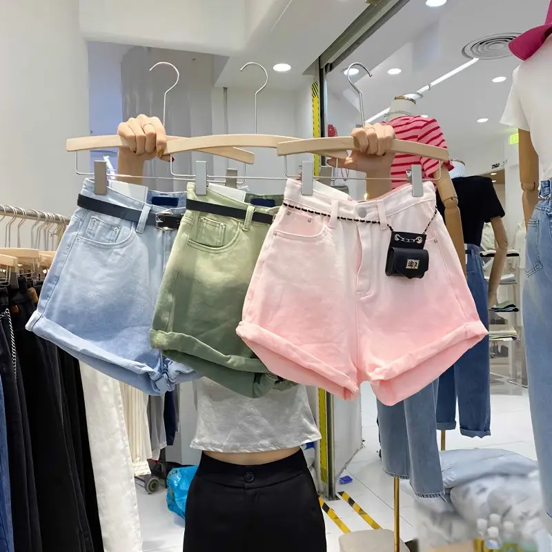 

Gradient Thin Denim Shorts for Women 2023 Summer New Design Fashion Loose Wide Leg A-line Shorts Femme