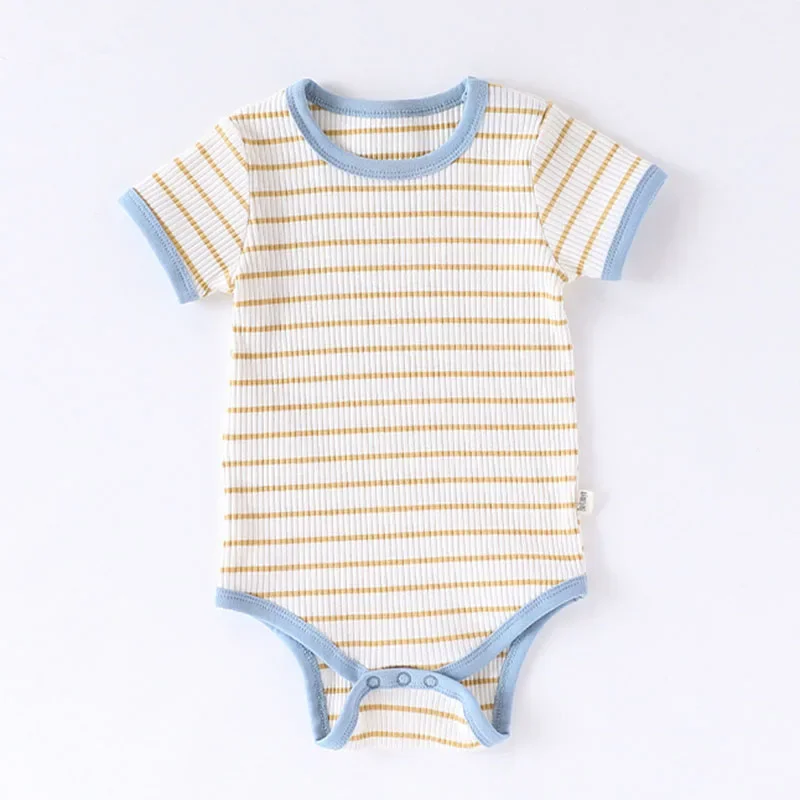 2025 뉴 여름   소년 소녀 Romper 반팔 코튼 스트라이프   소녀 점프 슈트 0-24M  소녀 의류