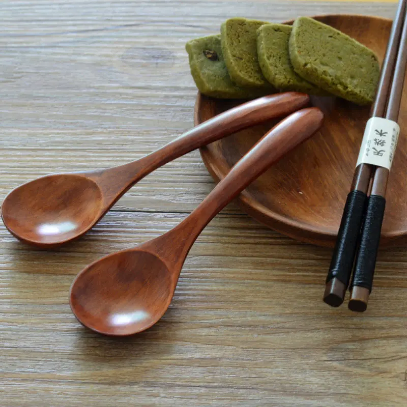 Holz-Suppenlöffel, Küchen- und Barzubehör, aus Holz, für Honig, Kaffee, wiederverwendbar, brauner Griff, zum Essen, Mischen, Rühren, Kochen – Detail 3