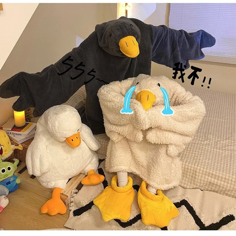 Thicken Coral Fleece Hooded Robe Nightgown Funny Big Goose Couple Cute Cartoon Home Wear Lounge Wear Halloween Cosplay Costumes women dress women sleepwear sleepwear pajamas