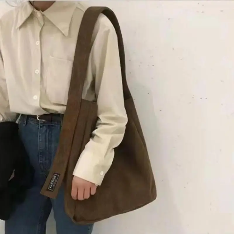 Large Corduroy Shoulder Shopper Bag Women Cotton Cloth Fashion Canvas Tote Shopping Bags Woman Handbags Reusable Travel Bags