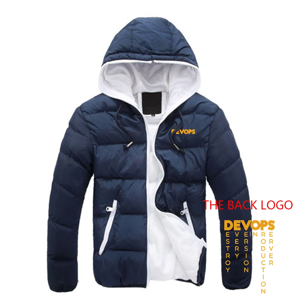 DEVOPS - The real definition of DEVOPS 2023 Mens Winter new keep Warm Coats Hooded Thickened Solid Color Cotton-padded jacket