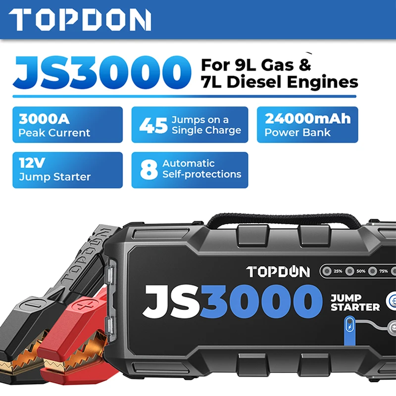 Topdon3000ACarJumpStarterStartingDevice24000mAhBatteryPower
