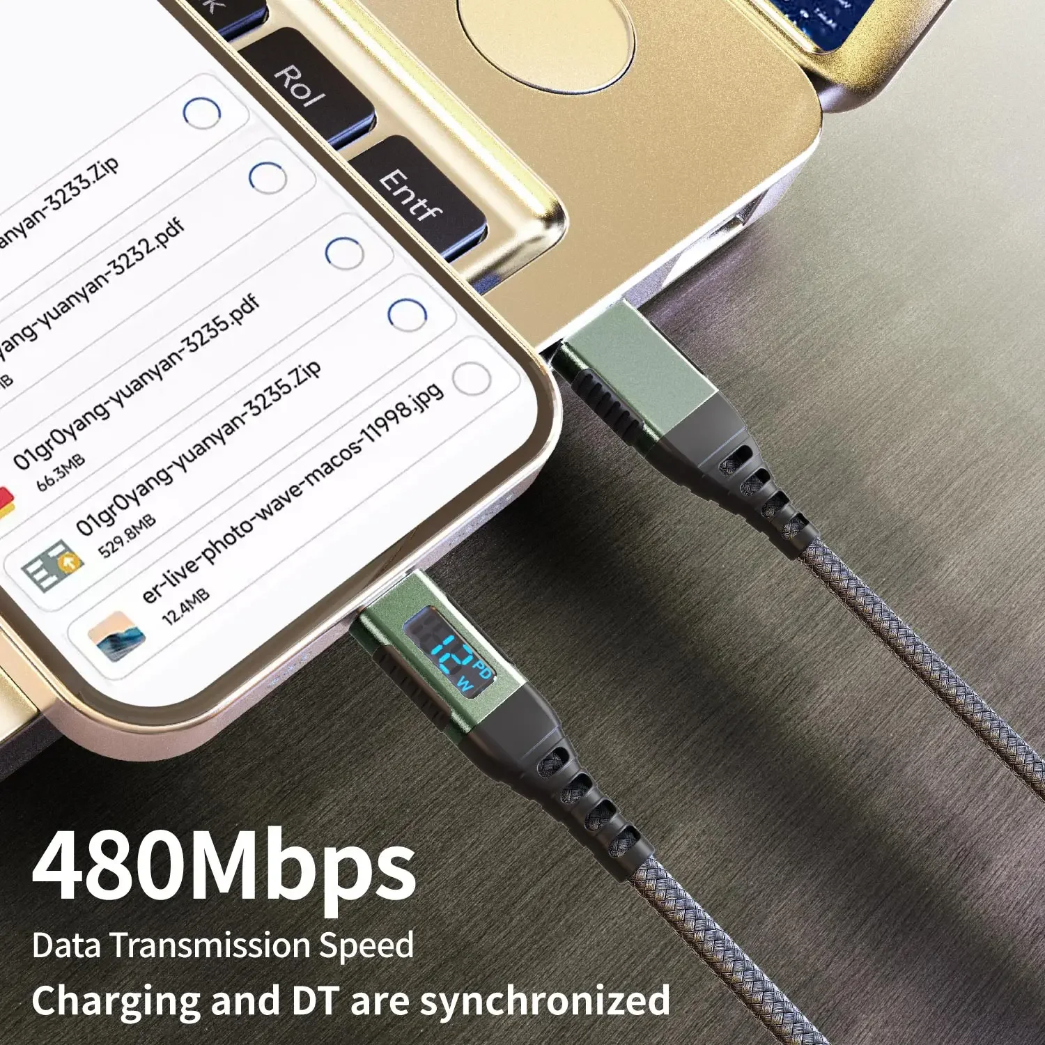 Premium USB-A to Lightning Fast Charging Cable with Digital Display - MFi Certified Nylon Braided, 2m/6.6ft
