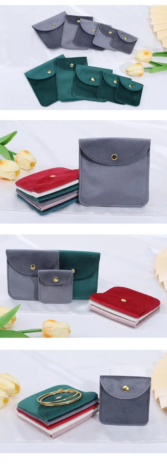 Hochwertige Samt-Schmucktasche mit Druckknopf-Verpackungsbeutel, weicher Samtbeutel, tragbar, Aufbewahrungstasche für Ringe, Ohrringe, Halsketten, Armbänder – Detail 2