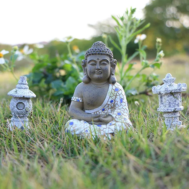 1 Buddha És 2 Pagodas Gyanta Figurák Kerti Dekoráció Bonsai - Image 3