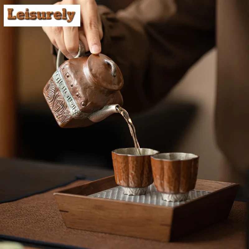 Antique Gilded Silver Fretwork Ceramic Tea Set Complete Set Zen Tea Ceremony Set Teapot and Tea Cup Set Tea Services Decoration