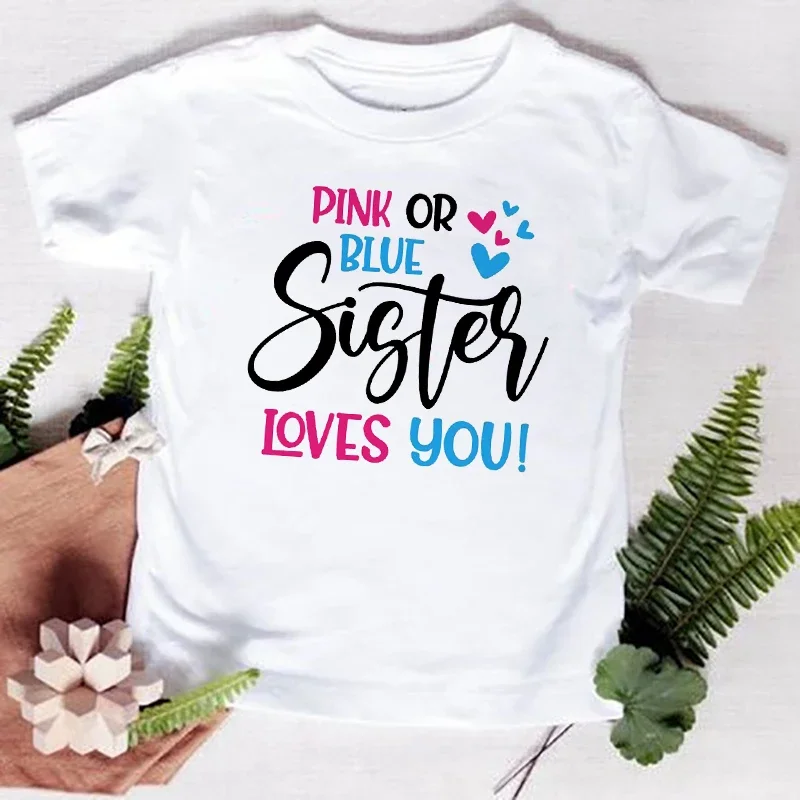 Pink or Blue Big Sister Love You Girls T-Shirt Children T Shirt Baby Announcement Tops Toddler Tshirt Summer Casual Clothes Tees 4