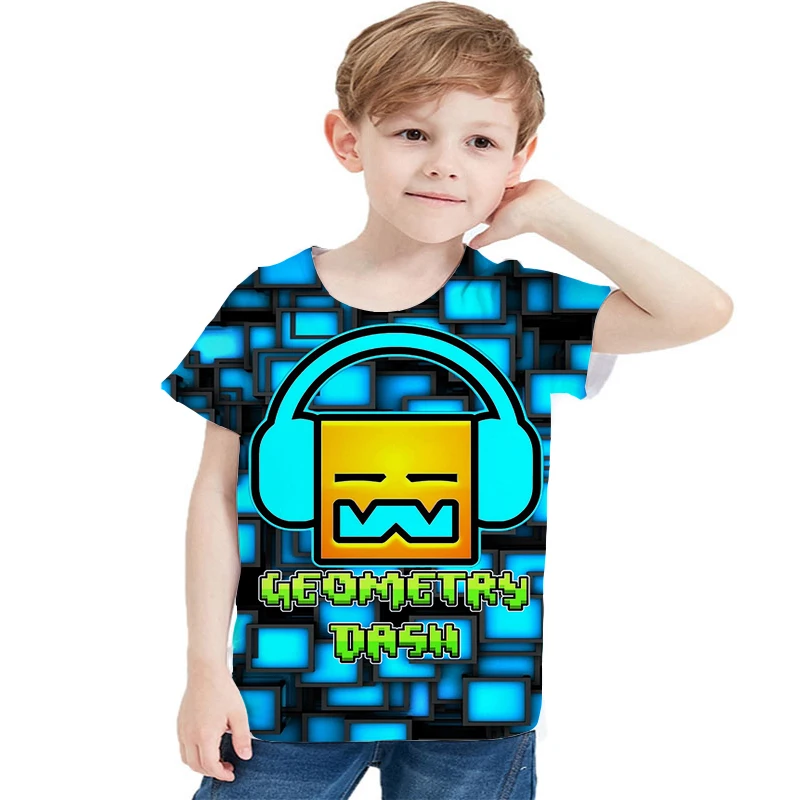 

Angry Cartoon T-Shirts Children Geometry Dash Print Short Sleeve Boys Girls Tops Tees Casual Streetwear Summer Children Clothing