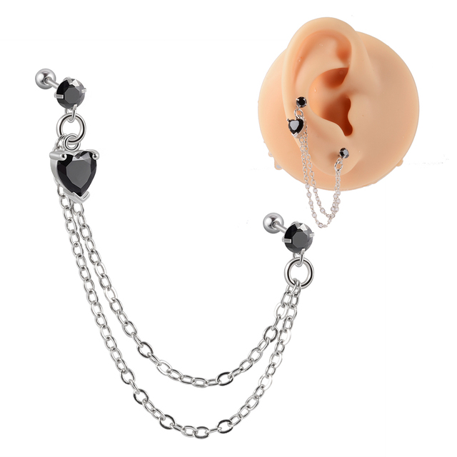 Surgical Steel CZ Gem Ear Tragus Cartilage Piercing Zircon Dangle Chain Earring Conch Ear Stud Helix Piercing Body  Jewelry