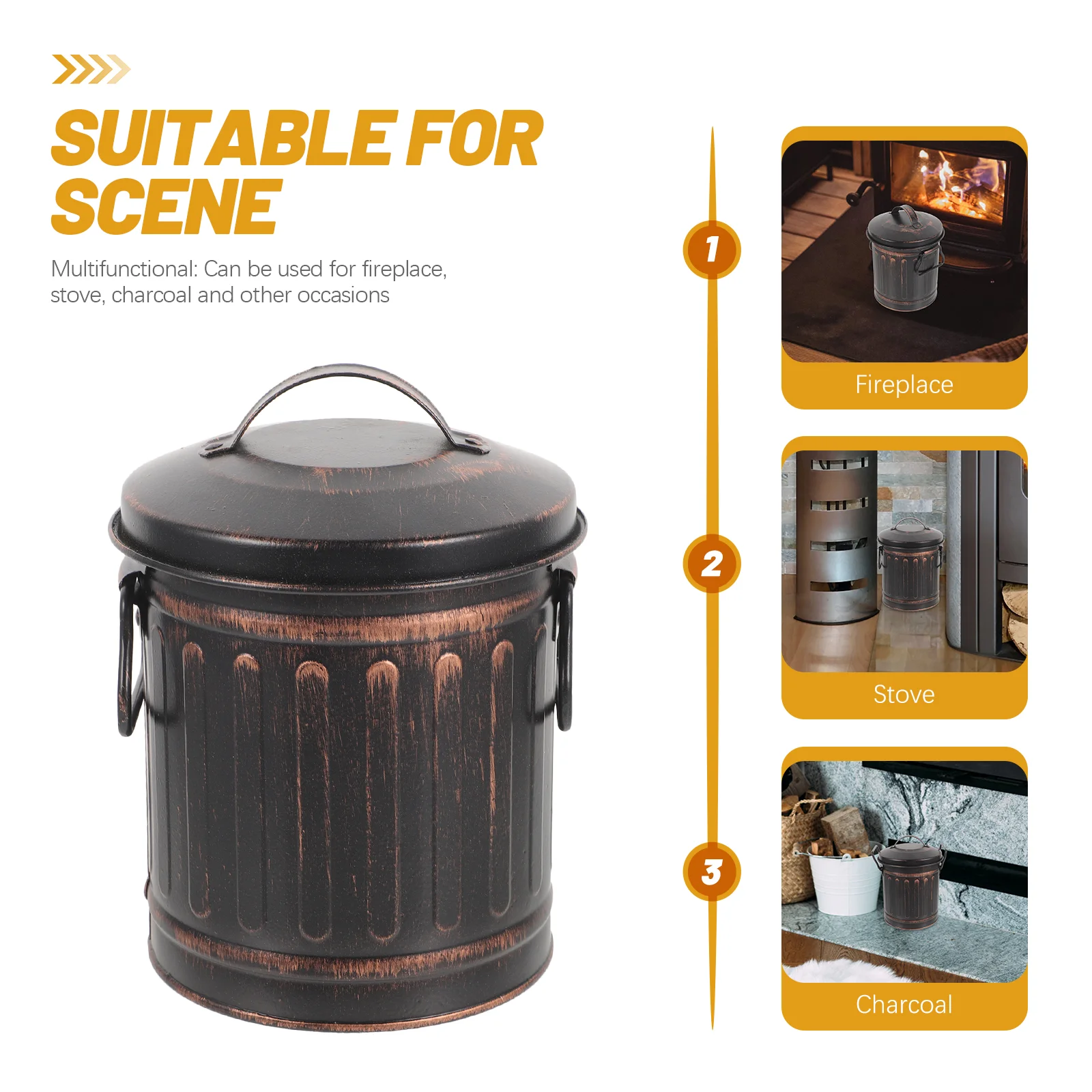 

Black Garbage Can Charcoal Holder High Capacity Bucket Metal Iron For Fireplace Ashes Outdoor