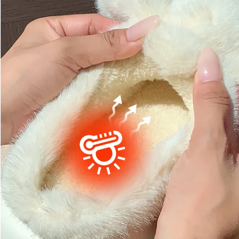 Faux Fur Cute Dogs Cotton Slippers Women Thick Bottom Non Slip House Cotton Slippers Woman Winter Indoor Warm Plush Sides Lady