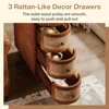 3-Drawer Rattan End Table, Solid Wood Sofa Side Table with Vintage Embossed Handles, Nightstand 3
