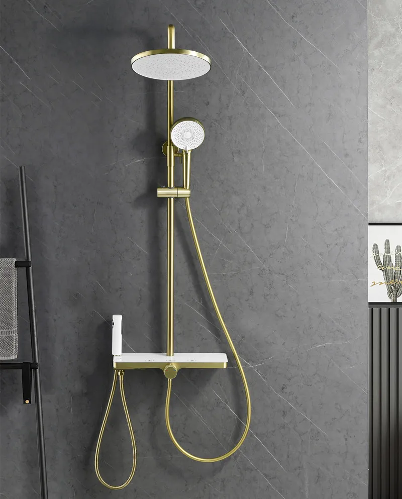 Description Picture 3 of itemTuqiu Brushed Gold with White Bathtub Shower Set Hot and Cold Gray Bathroom Shower Faucet Bathroom set with Slid Bar Brass