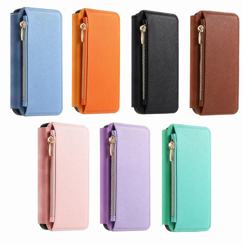 Magnetic Leather Wallet Phone Case with Zipper Card Holder