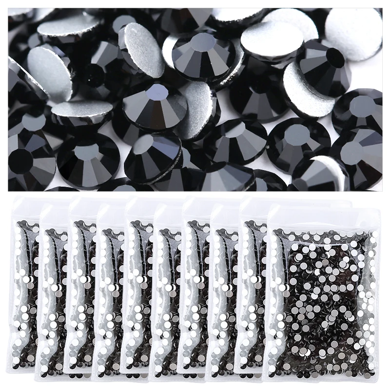 QIAO Jet Black Großhandel SS4-SS20 Top-Qualität Strasssteine Glas DIY Nicht Hotfix Flatback Nagel Strass Kleber auf Glitzer Strass – Detail 1