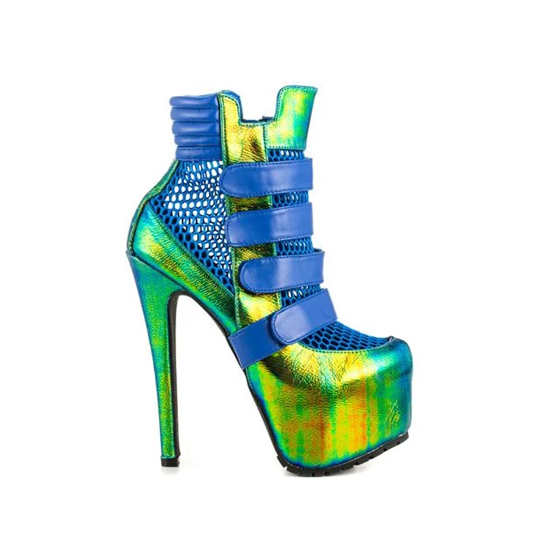 Platform Net Shinback Leather Ankle Boots Sexy Pointed Toe Thin Heel Hook New Arrival Autumm/Winter Modern Boots
