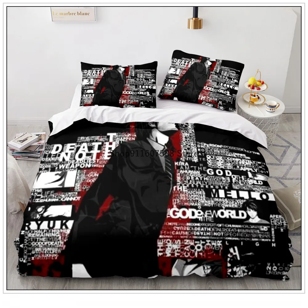 Luxury Death Note Bedding Set Anime Cartoon Duvet Cover Kids Bedclothes Soft Comforter Covers Pillowcase Home Textile