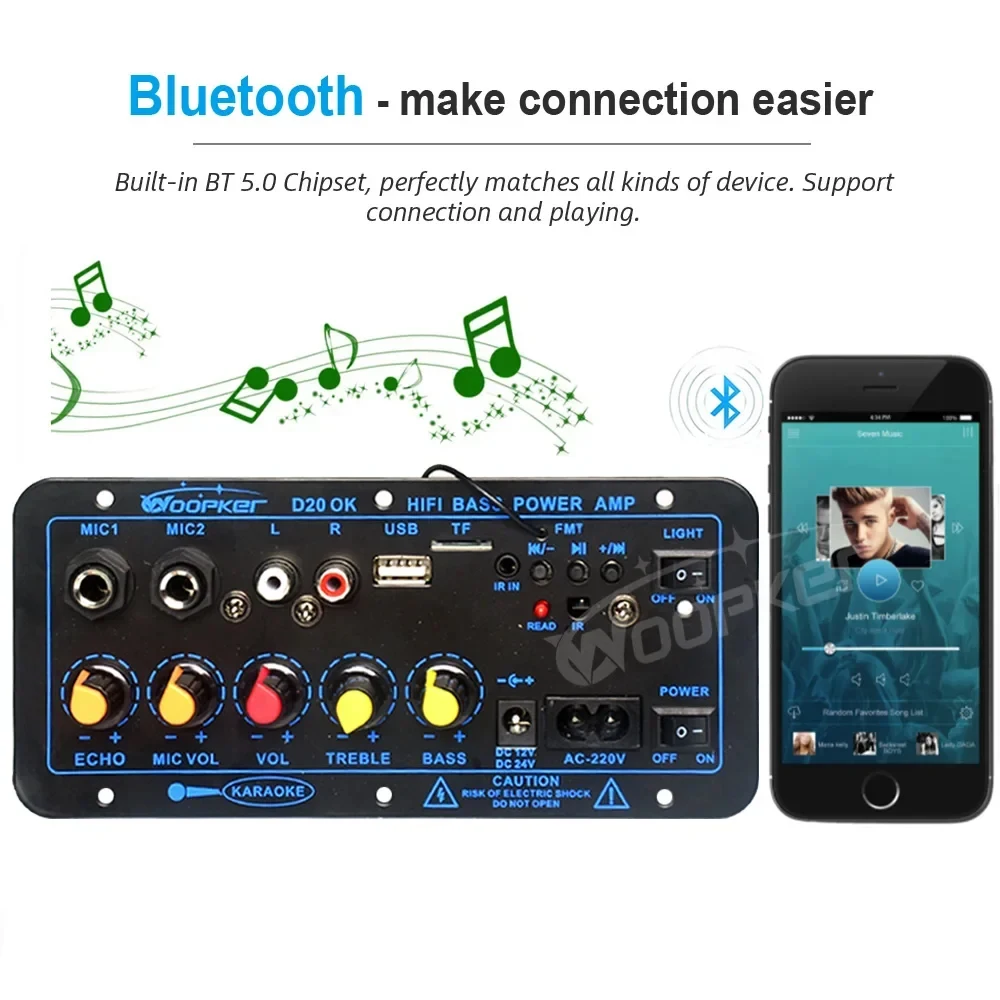 100W HiFi Bluetooth Amplifier Board D1000/D900/D100W/D20/D10 Bluetooth 5.0 Dual