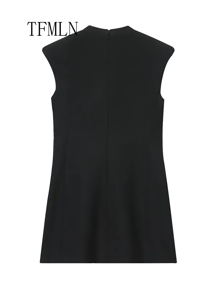 Elegant 2026 Spring Summer Causal Mini Dresses For Women Chic Back Zipper V-neck Slim Party Dress Simple Pockets Short Dresses