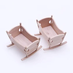 1Pcs DollHouse Miniature Wooden Furniture Shaker Cradle Baby Bed Model Toys Nursery Simulation Crib Dolls Home Deccor Accessory