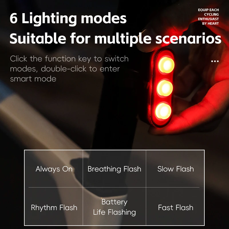 WEST BIKING Bike Taillight IP66 Waterproof Smart Brake Sensing Rear Light Auto Start/Stop LED Cycling Taillight Bike Accessories