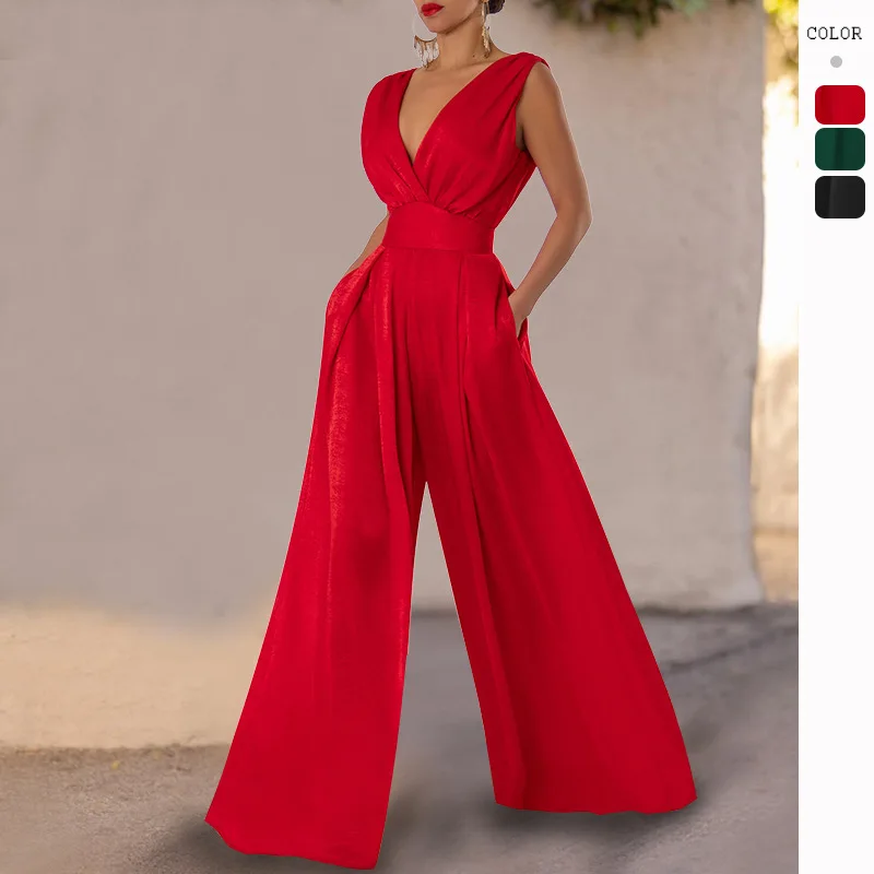Philomena | Women’s Thin Strap Open-Back Wide-Leg Jumpsuit