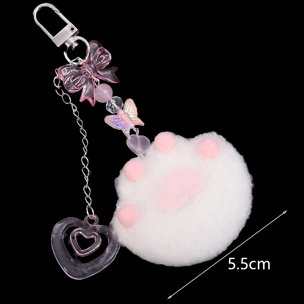 Cute Plush Cartoon Cat Claw Keychain Soft White Pink Key Ring Pendant Backpack Car Pendant Decoration Keyholder Lolita Girls